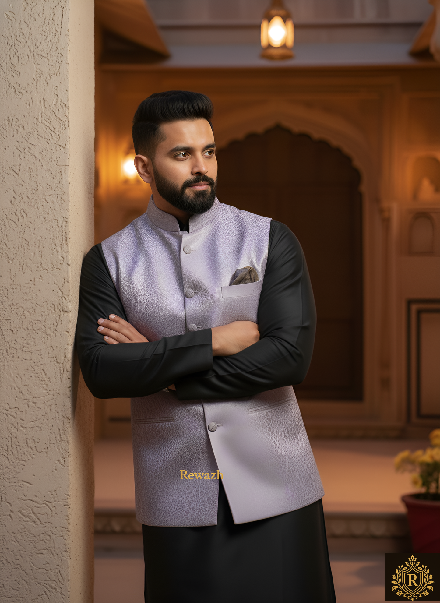 REWAZH Men’s Woven Jacquard Waistcoat, [ XL ]