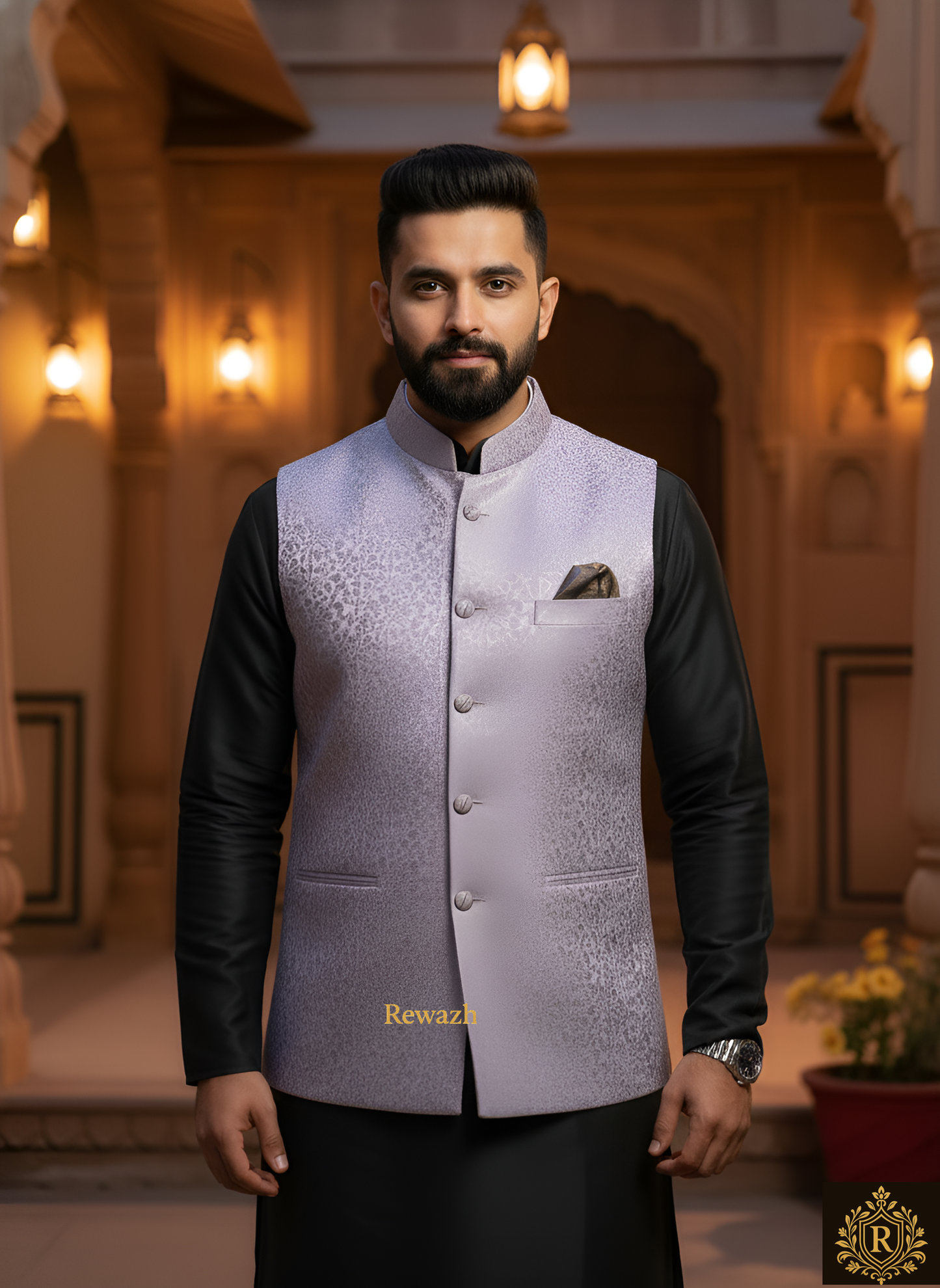 REWAZH Men’s Woven Jacquard Waistcoat, [ XL ]