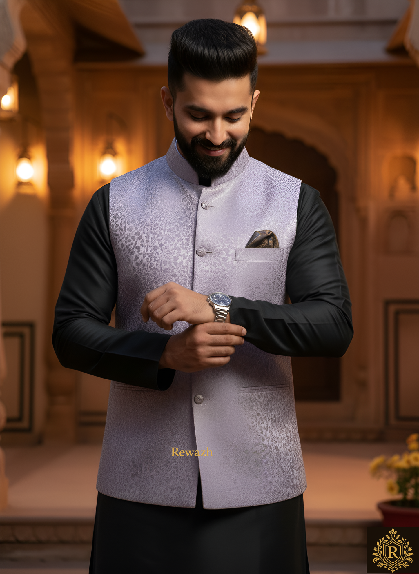 REWAZH Men’s Woven Jacquard Waistcoat, [ XL ]