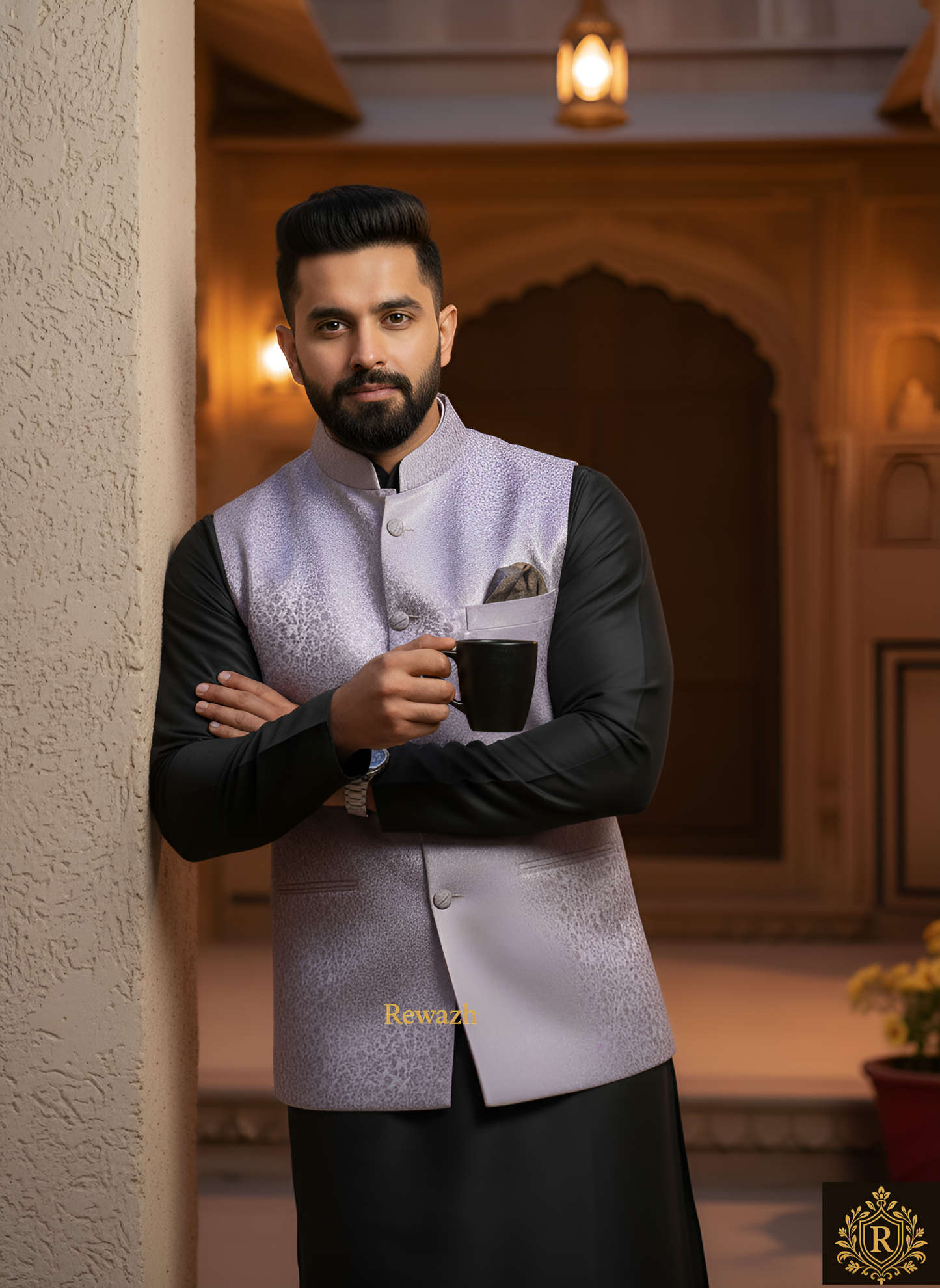 REWAZH Men’s Woven Jacquard Waistcoat, [ XL ]